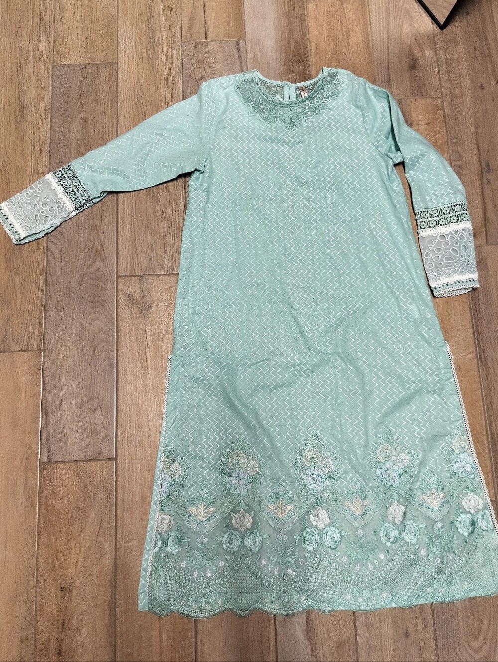 New Light Blue Long Embroidered Dress By Ethnc